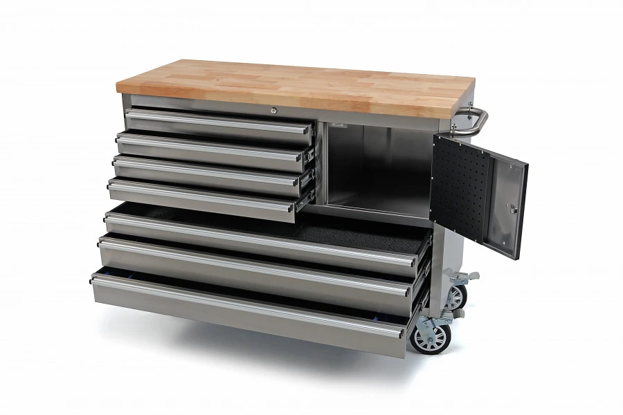 HBM Gereedschapswagen Met Houten Werkblad - 122 Cm - RVS - Image 2