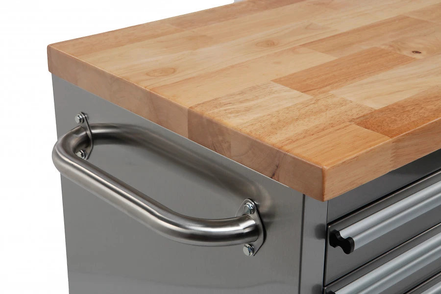 HBM Gereedschapswagen Met Houten Werkblad - 122 Cm - RVS - Image 4