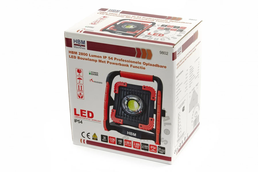 HBM 2800 Lumen IP 54 Professionele Oplaadbare LED Bouwlamp Met Powerbank Functie - Image 5