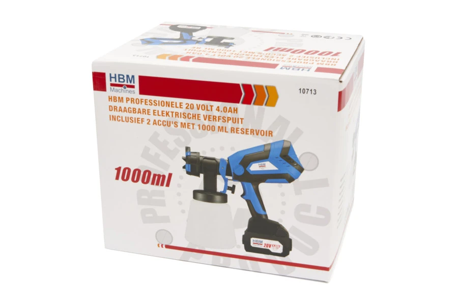 HBM Professionele 20 Volt 4.0AH Draagbare Elektrische Verfspuit Inclusief 2 Accu's Met 1000 ML Reser - Image 14