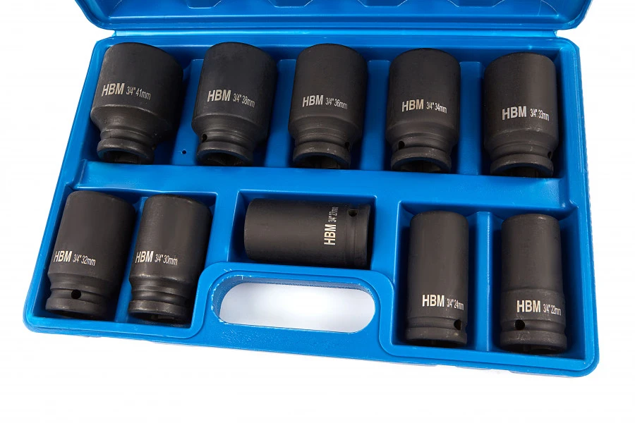 HBM 3/4" Krachtdoppenset Grote Maten 10 Delig