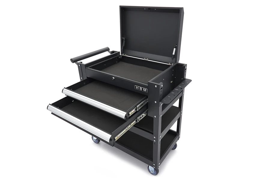HBM 2 Laden Gereedschapswagen Met 2 Plateaus En Opbergvak - 91 Cm - Zwart - Image 5