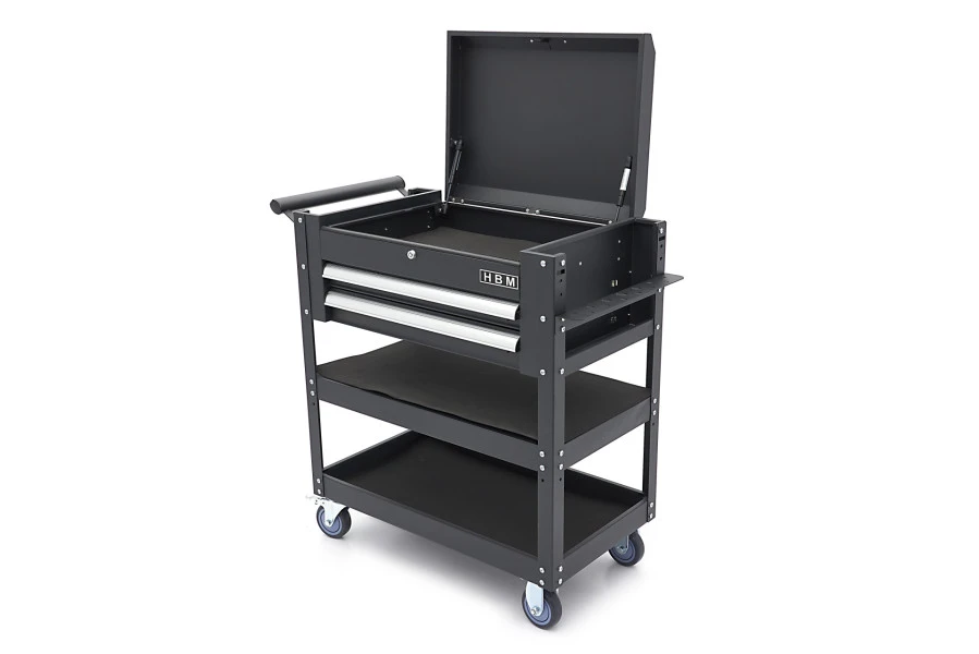 HBM 2 Laden Gereedschapswagen Met 2 Plateaus En Opbergvak - 91 Cm - Zwart - Image 4