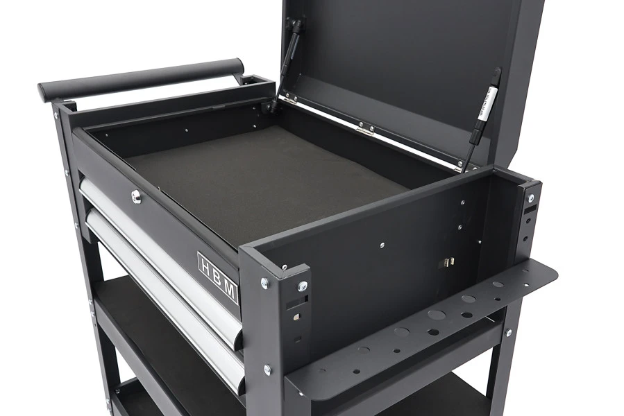 HBM 2 Laden Gereedschapswagen Met 2 Plateaus En Opbergvak - 91 Cm - Zwart - Image 6