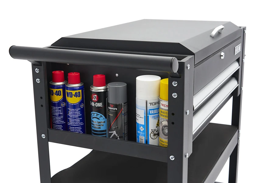HBM 2 Laden Gereedschapswagen Met 2 Plateaus En Opbergvak - 91 Cm - Zwart - Image 12