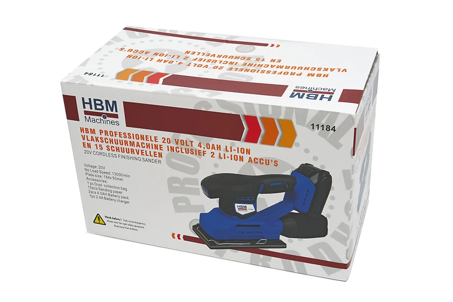 HBM Professionele 20 Volt 4,0AH Lion Vlakschuurmachine Inclusief 2 Lion Accu's En 15 Schuurvellen - Image 16