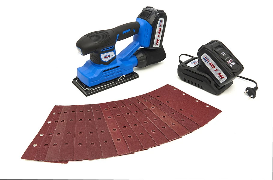 HBM Professionele 20 Volt 4,0AH Lion Vlakschuurmachine Inclusief 2 Lion Accu's En 15 Schuurvellen - Image 8