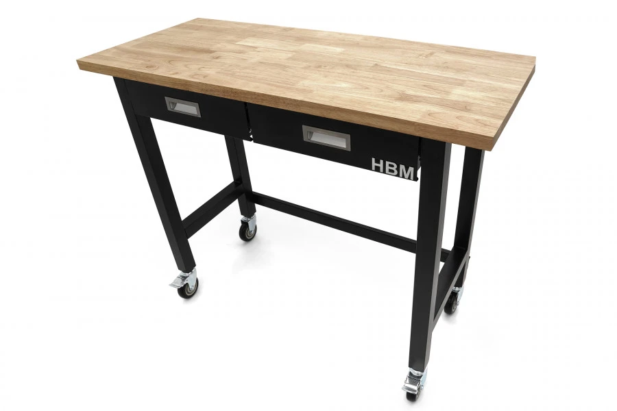 HBM Werkbank Met Massief Houten Blad, 2 Laden, Verrijdbaar, 122 Cm - Image 2