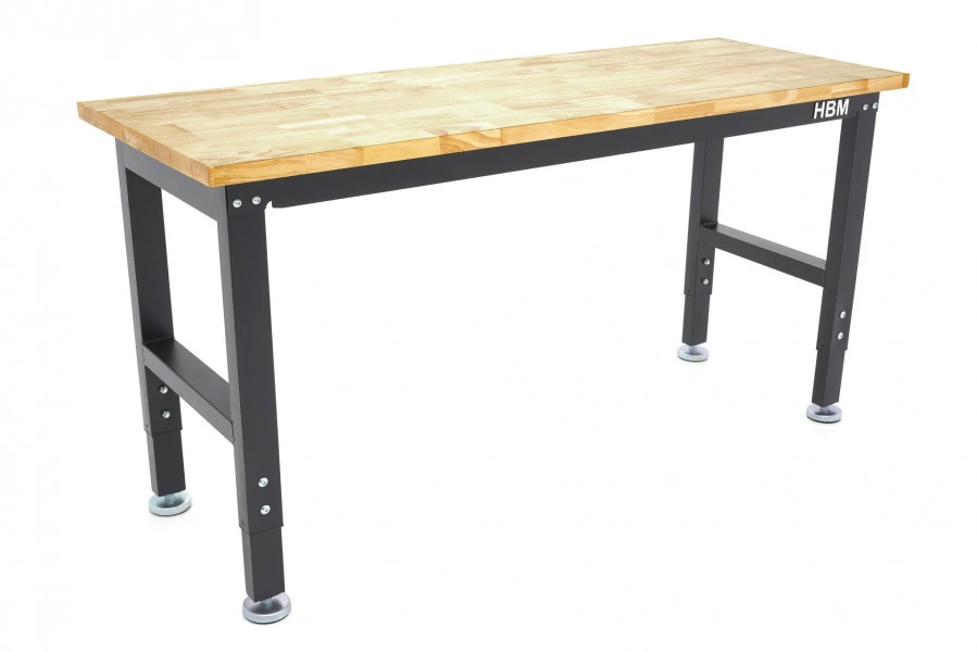 HBM Werkbank Met Massief Houten Blad, In Hoogte Verstelbaar, 152 Cm