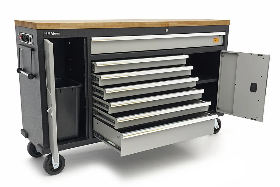 HBM Gereedschapswagen Met Houten Werkblad - 168 Cm - Grijs - Image 3