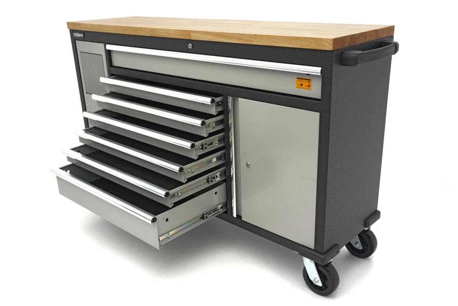 HBM Gereedschapswagen Met Houten Werkblad - 168 Cm - Grijs - Image 5