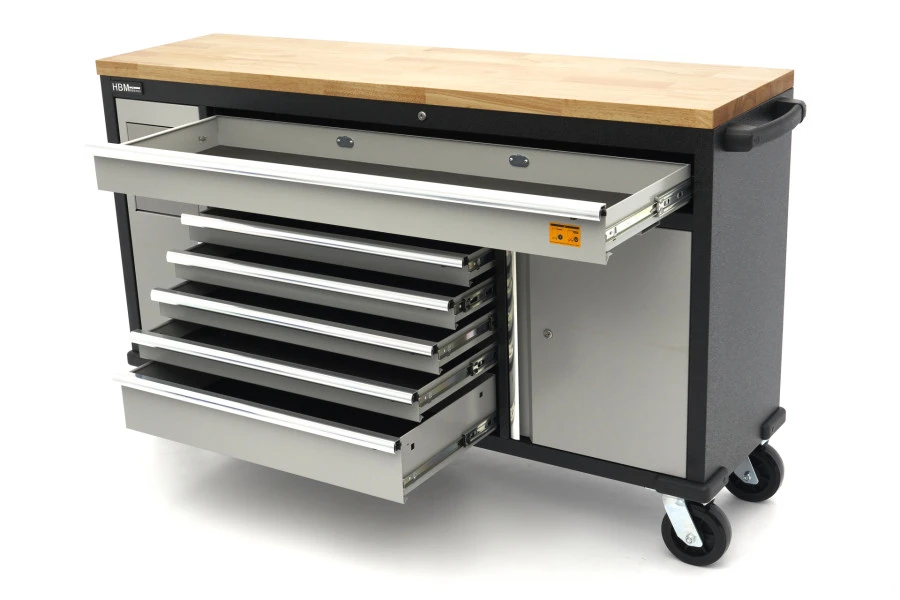 HBM Gereedschapswagen Met Houten Werkblad - 168 Cm - Grijs - Image 6
