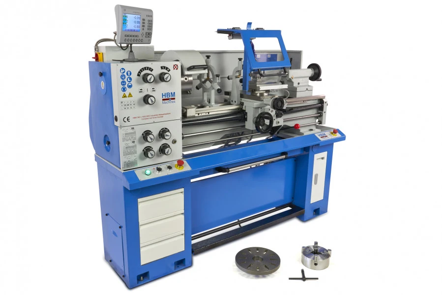 HBM 360 X 1000 Industriële Compleet Metaaldraaibank Met Grote Doorlaat Met 3 Assig LCD Digitaal Uitleessysteem- 230 Volt